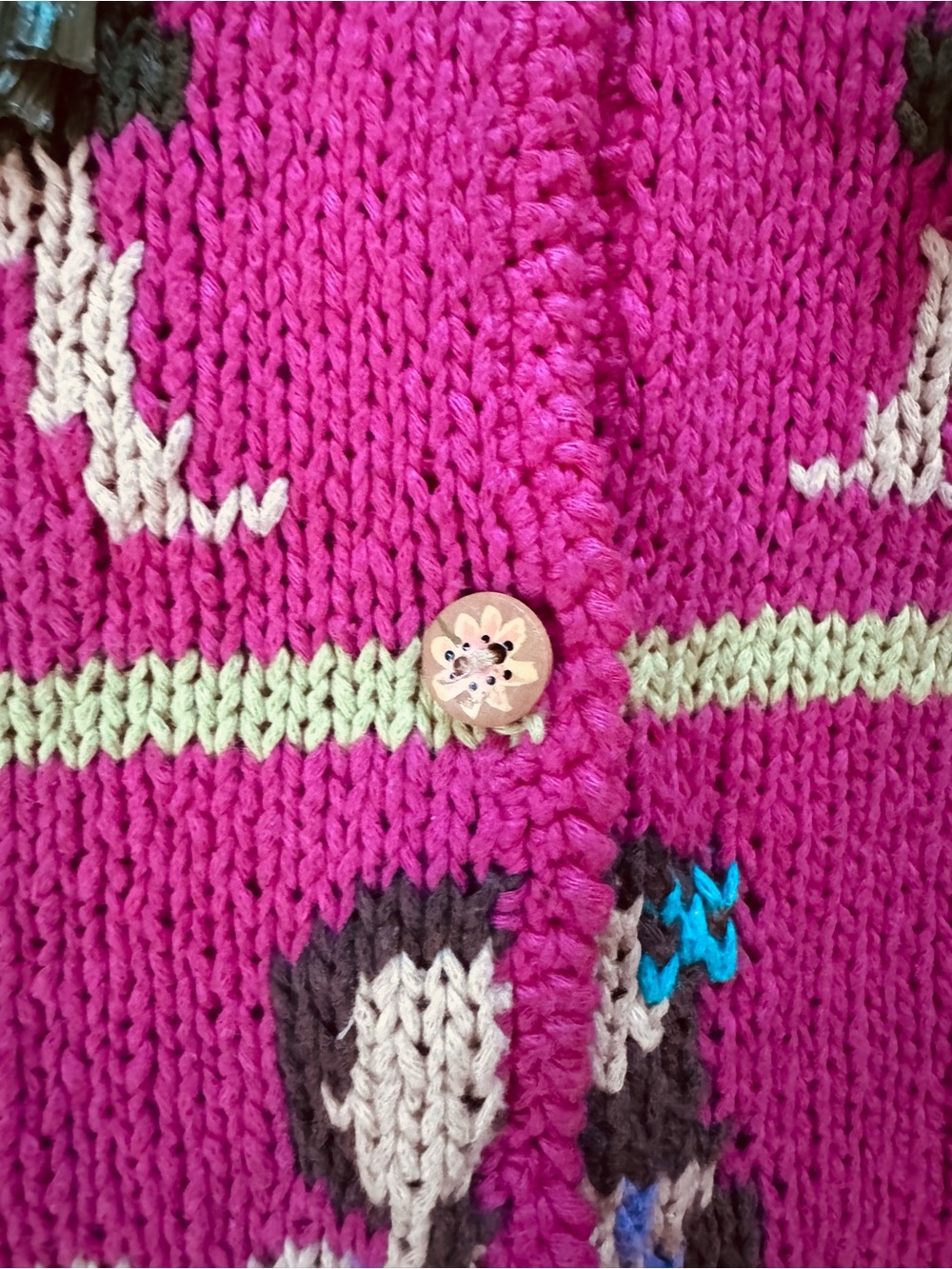 Vintage 90s Cotton Linen David Brooks Hula Dancer Girl Cardigan Sweater Pink XL - Picture 5 of 7